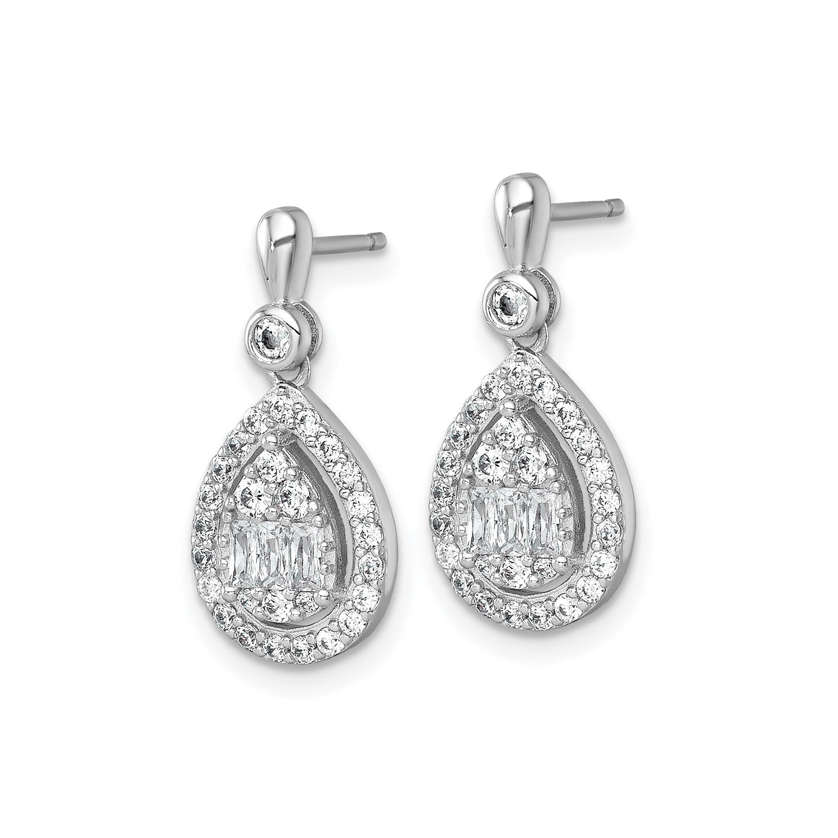 Sterling Silver Teardrop Dangle Earrings with Halo Design and Cubic Zirconia