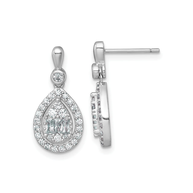 Sterling Silver Teardrop Dangle Earrings with Halo Design and Cubic Zirconia