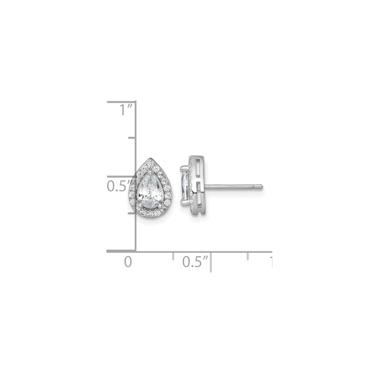 Sterling Silver Teardrop Stud Pear Shaped CZ Halo Earrings