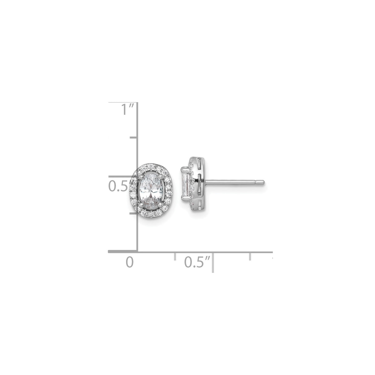 Sterling Silver Oval Halo Stud Earrings with Faceted Center Stone and Cubic Zirconia Accents