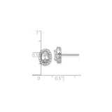 Sterling Silver Oval Halo Stud Earrings with Faceted Center Stone and Cubic Zirconia Accents