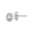 Sterling Silver Oval Halo Stud Earrings with Faceted Center Stone and Cubic Zirconia Accents