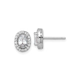 Sterling Silver Oval Halo Stud Earrings with Faceted Center Stone and Cubic Zirconia Accents