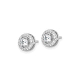 Sterling Silver Halo Stud Earrings with Round Cubic Zirconia Center and Accent Stones