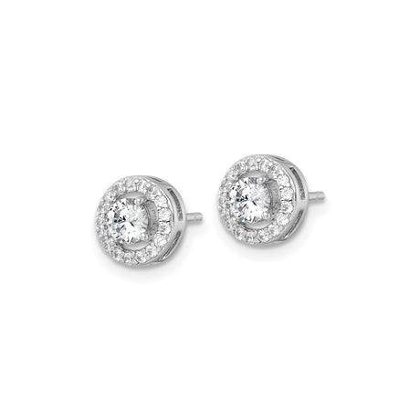 Sterling Silver Halo Stud Earrings with Round Cubic Zirconia Center and Accent Stones