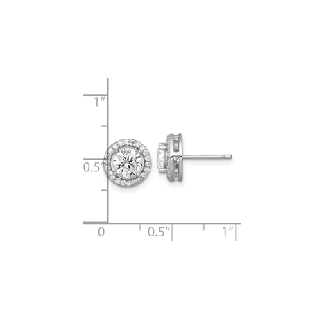 Sterling Silver Halo Stud Earrings with Large Round Cubic Zirconia Centerstone