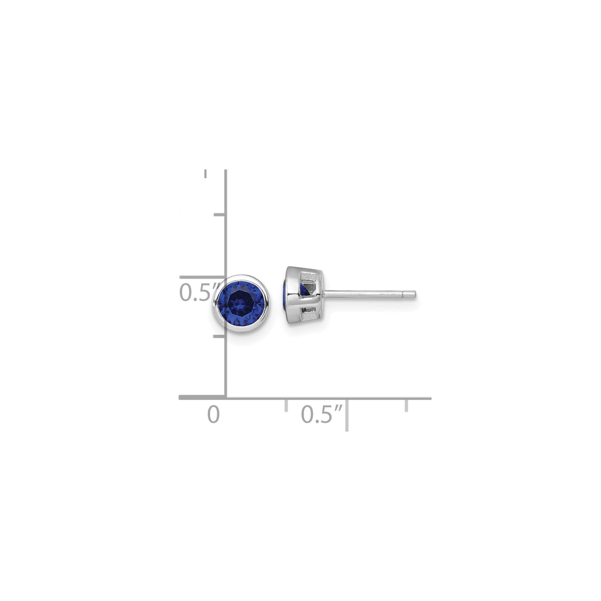 Sterling Silver Stud Earrings with Deep Blue Sapphire-Tone Gemstones in Bezel Setting