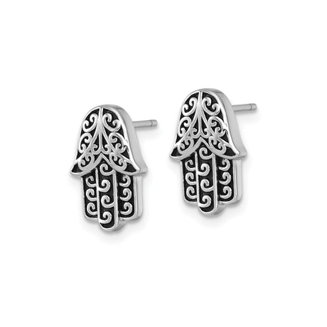 Sterling Silver Hamsa Hand Stud Earrings With Filigree