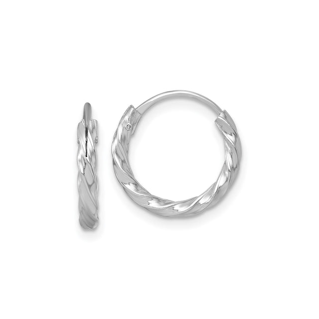 Sterling Silver Twisted Hoop Earrings, Polished Textured Round Design, Lightweight Modern Style
