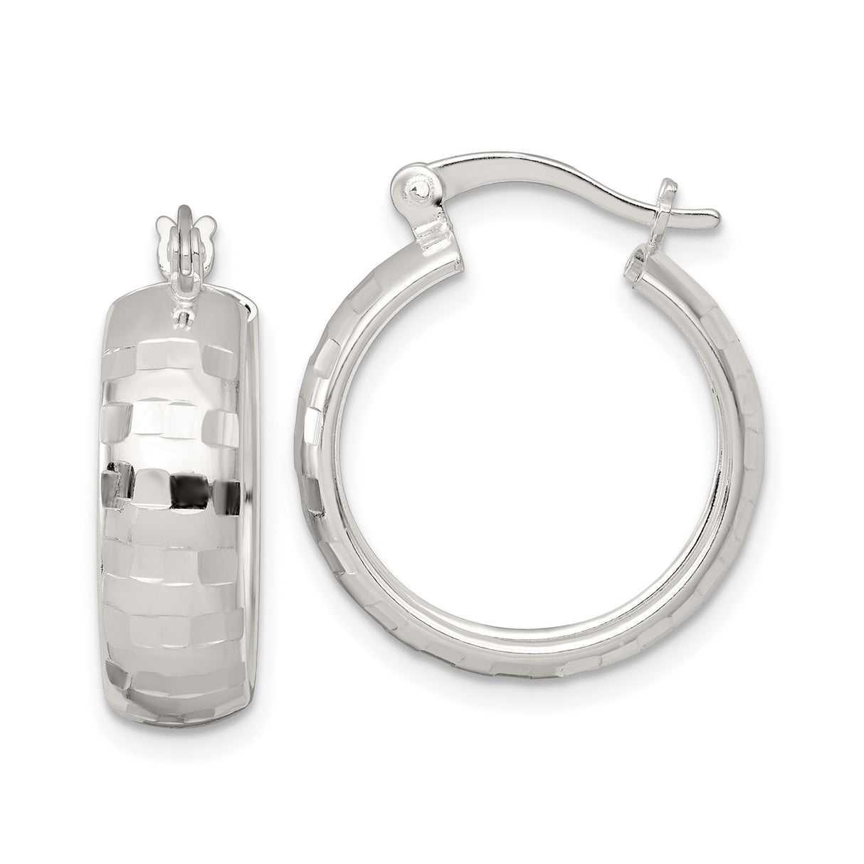 Sterling Silver Hoop Earrings with Wide Hammered Texture and Polished Finish