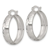 Sterling Silver Hoop Earrings with Polished Diamond-Cut Checkerboard Texture