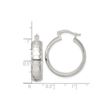 Sterling Silver Hoop Earrings with Polished Diamond-Cut Checkerboard Texture