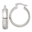 Sterling Silver Hoop Earrings with Polished Diamond-Cut Checkerboard Texture