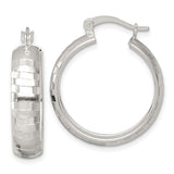 Sterling Silver Hoop Earrings with Polished Diamond-Cut Checkerboard Texture