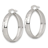 Sterling Silver Hoop Earrings with Faceted Hammered Finish and Latch Back Closure