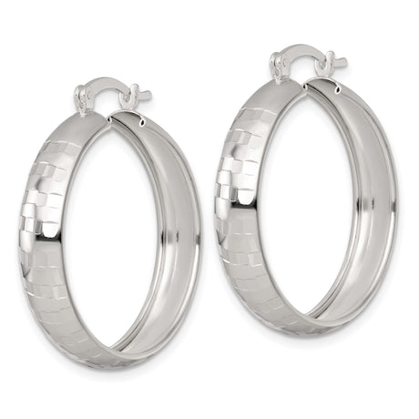 Sterling Silver Hoop Earrings with Faceted Hammered Finish and Latch Back Closure