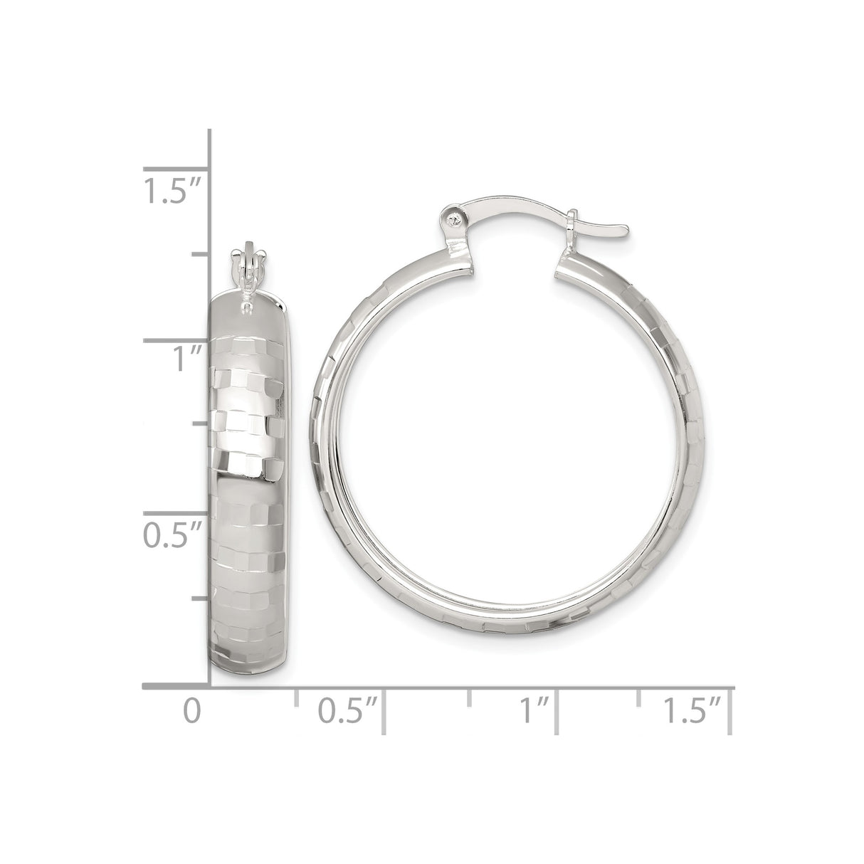 Sterling Silver Hoop Earrings with Faceted Hammered Finish and Latch Back Closure