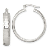 Sterling Silver Hoop Earrings with Faceted Hammered Finish and Latch Back Closure