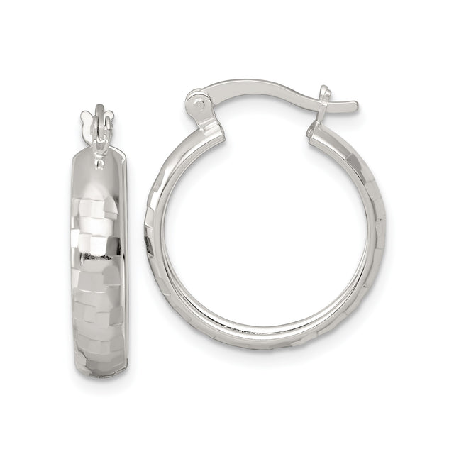 Sterling Silver Hammered Hoop Earrings, Lightweight Textured Round Design for Women