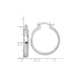 Sterling Silver Hoop Earrings, Diamond Cut Textured Medium Round Hoops with Hinged Closure