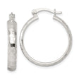 Sterling Silver Hoop Earrings, Diamond Cut Textured Medium Round Hoops with Hinged Closure