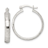 Sterling Silver Hoop Earrings, Diamond Cut Textured Medium Round Hoops with Hinged Closure