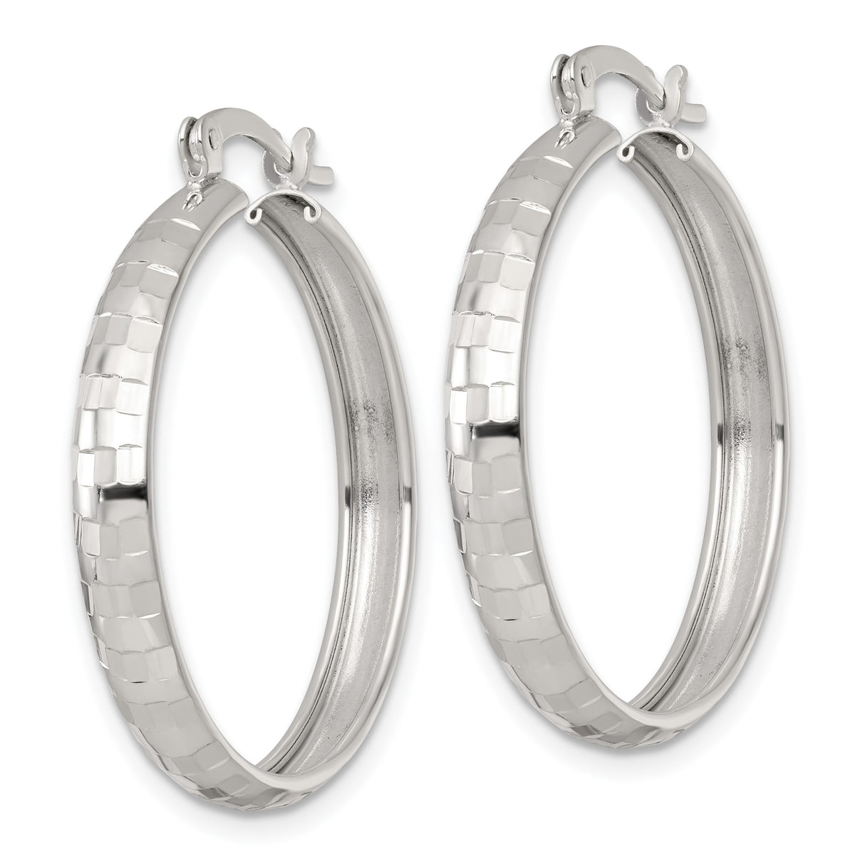 Sterling Silver Hoop Earrings with Hammered Textured Finish and Latch Back Closure