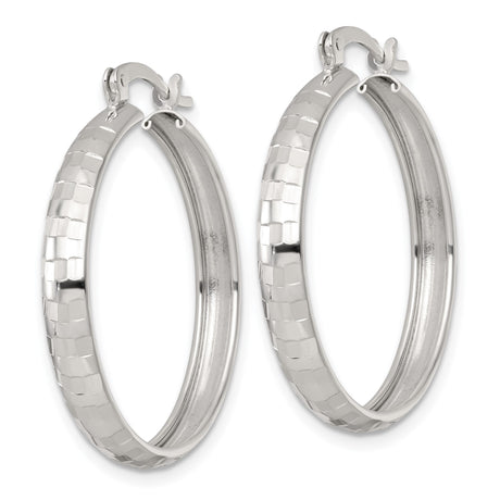 Sterling Silver Hoop Earrings with Hammered Textured Finish and Latch Back Closure