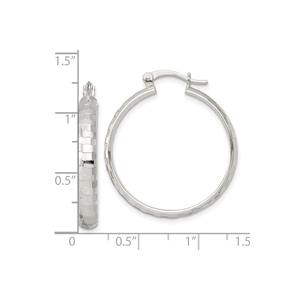 Sterling Silver Hoop Earrings with Hammered Textured Finish and Latch Back Closure