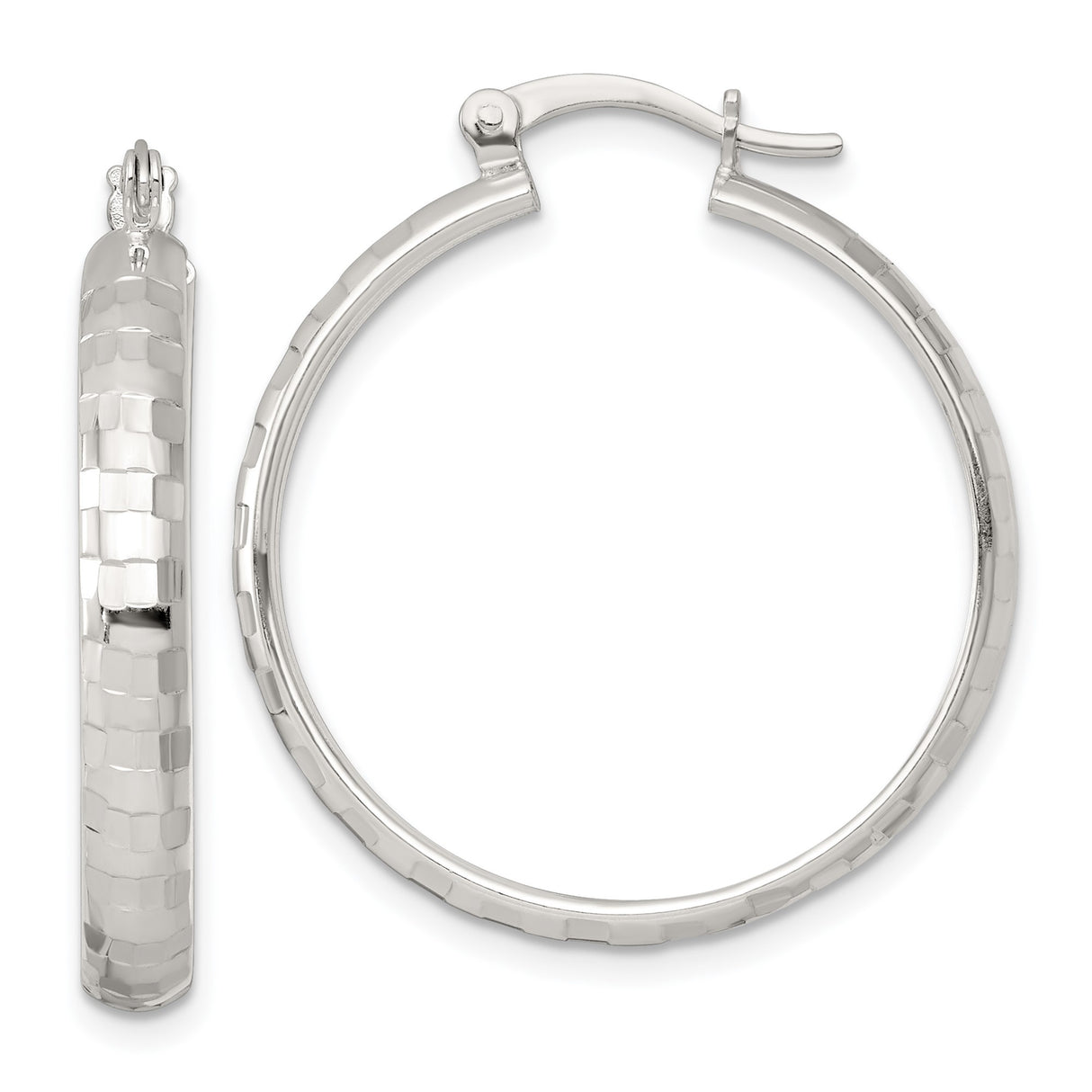 Sterling Silver Hoop Earrings with Hammered Textured Finish and Latch Back Closure