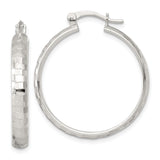 Sterling Silver Hoop Earrings with Hammered Textured Finish and Latch Back Closure