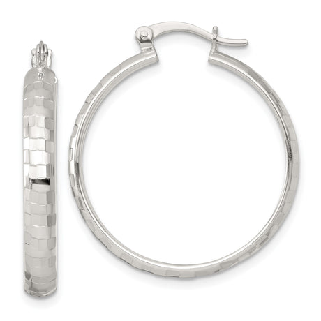 Sterling Silver Hoop Earrings with Hammered Textured Finish and Latch Back Closure