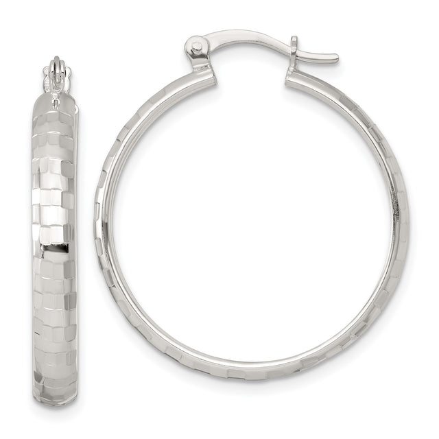 Sterling Silver Hoop Earrings with Hammered Textured Finish and Latch Back Closure