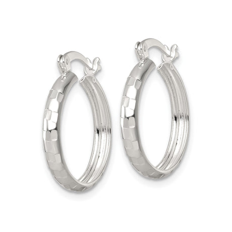 Sterling Silver Hoop Earrings, Hammered Texture Round Hoops for Women, Lightweight Medium Size