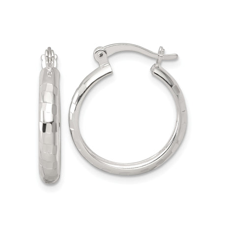 Sterling Silver Hoop Earrings, Hammered Texture Round Hoops for Women, Lightweight Medium Size