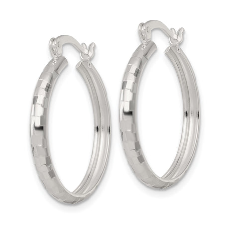 Sterling Silver Hoop Earrings with Diamond Cut Faceted Texture, Lightweight Minimalist Design