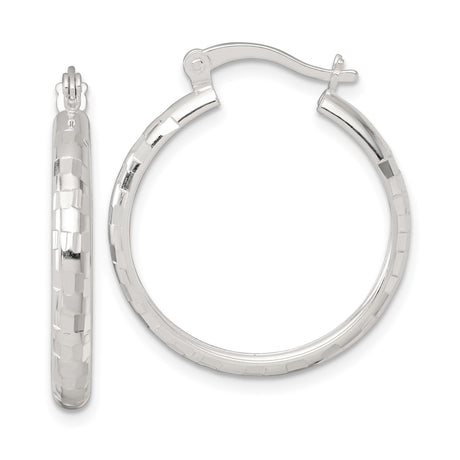 Sterling Silver Hoop Earrings with Diamond Cut Faceted Texture, Lightweight Minimalist Design
