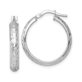 Sterling Silver Hoop Earrings, Diamond-Cut Textured Tube, Lightweight Minimalist Style