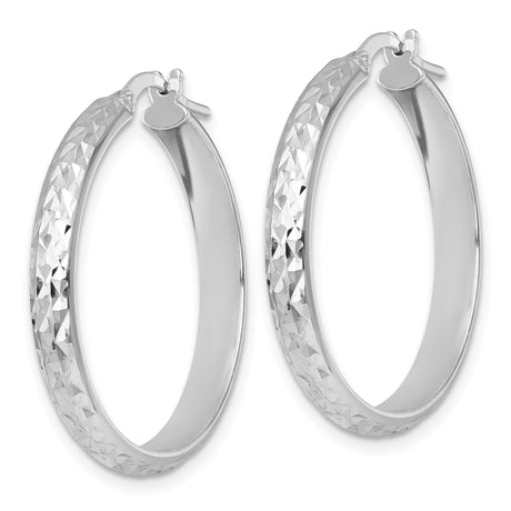 Sterling Silver Hoop Earrings, Faceted Diamond Cut Textured Round Tube Hoops for Women