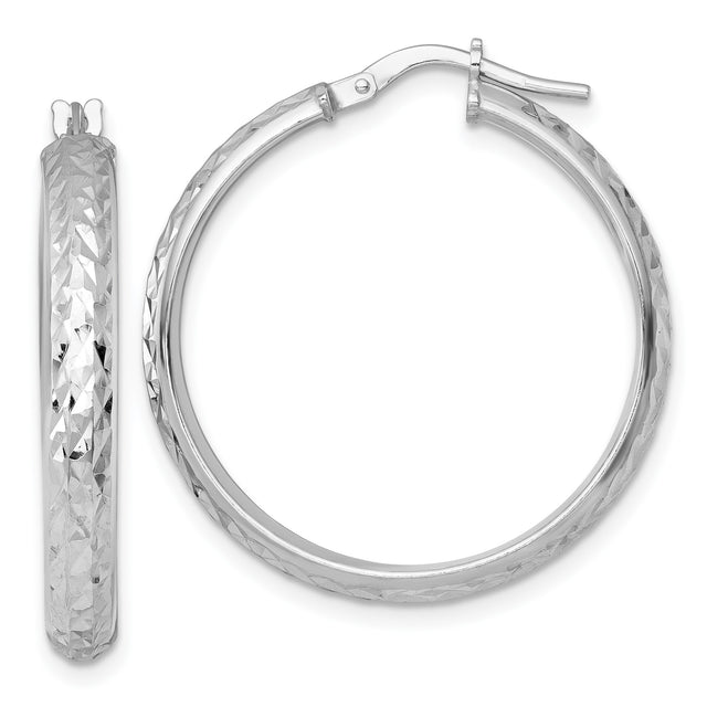 Sterling Silver Hoop Earrings, Faceted Diamond Cut Textured Round Tube Hoops for Women