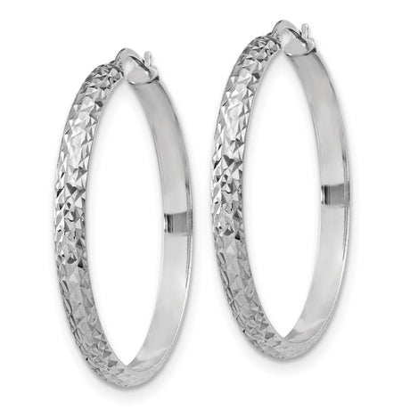 Sterling Silver Hoop Earrings, Diamond-Cut Faceted Tube Design, Latch-Back Closure