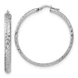Sterling Silver Hoop Earrings, Diamond-Cut Faceted Tube Design, Latch-Back Closure