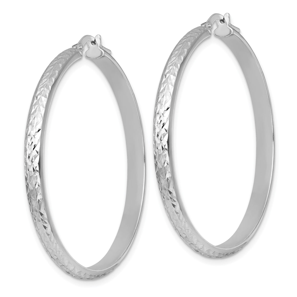 Sterling Silver Hoop Earrings, Textured Diamond Cut Round Design with Latch Back