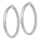 Sterling Silver Hoop Earrings, Textured Diamond Cut Round Design with Latch Back