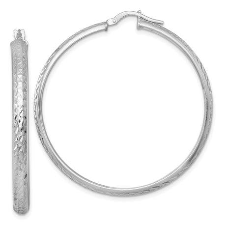 Sterling Silver Hoop Earrings, Textured Diamond Cut Round Design with Latch Back