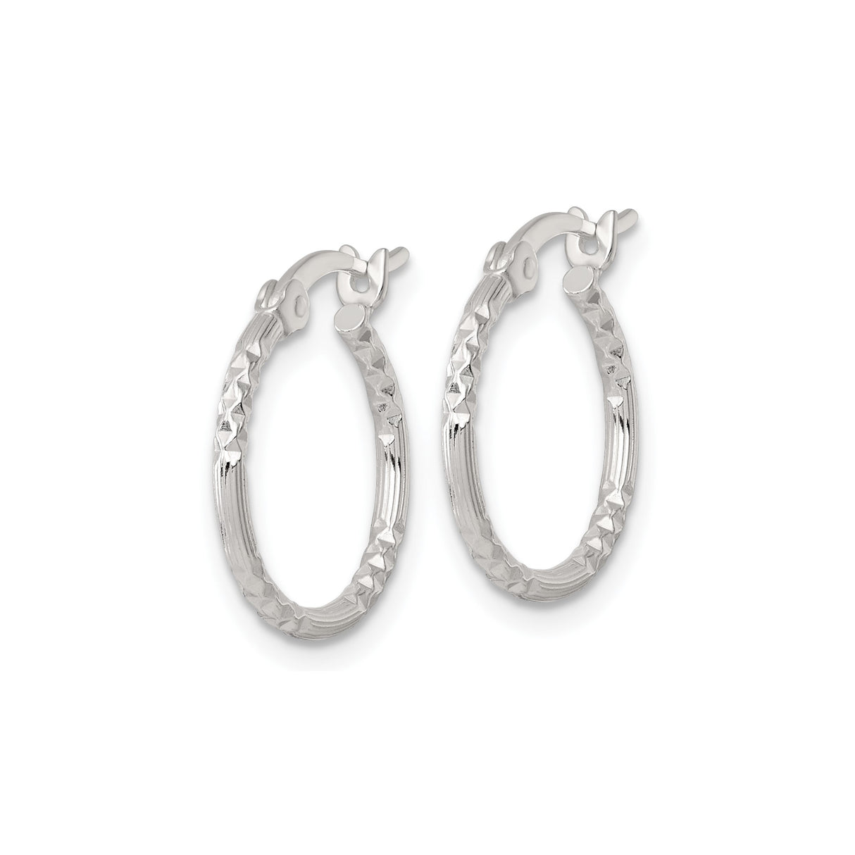 Sterling Silver Hoop Earrings, Diamond Cut Textured Round Hoops with Latch Back Closure