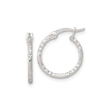 Sterling Silver Hoop Earrings, Diamond Cut Textured Round Hoops with Latch Back Closure