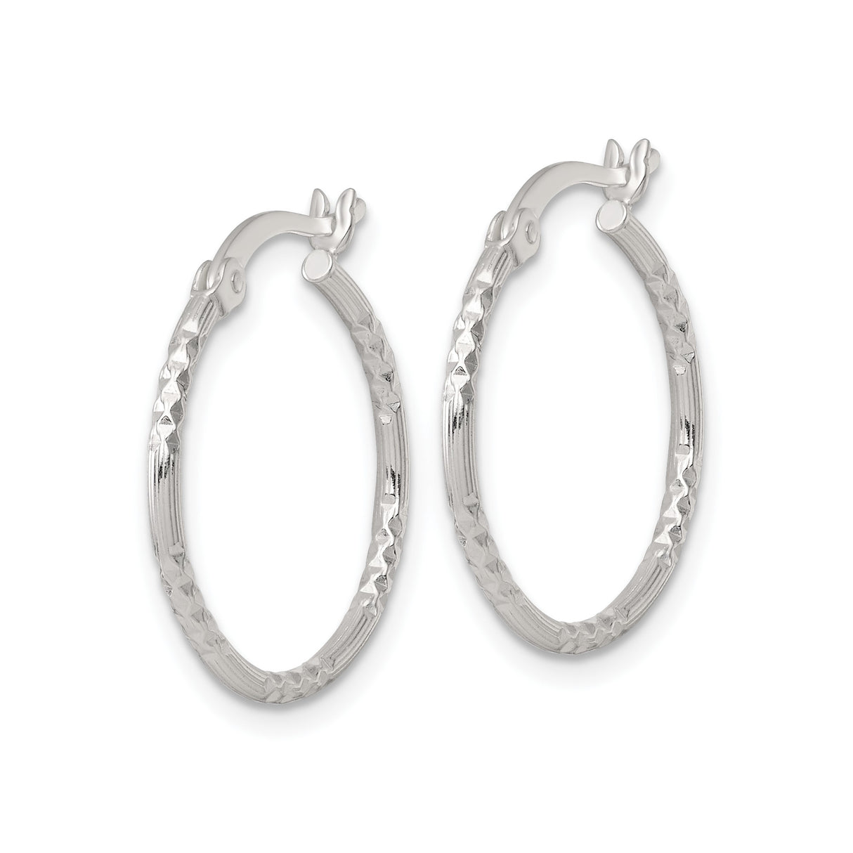Sterling Silver Hoop Earrings, Textured Diamond Cut Design, Lightweight Minimalist Style