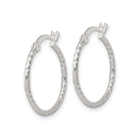 Sterling Silver Hoop Earrings, Textured Diamond Cut Design, Lightweight Minimalist Style
