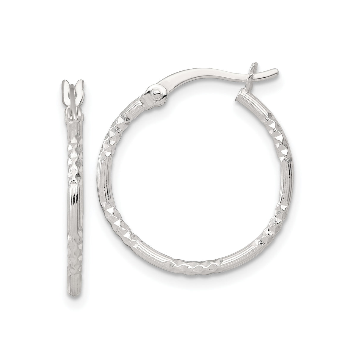 Sterling Silver Hoop Earrings, Textured Diamond Cut Design, Lightweight Minimalist Style